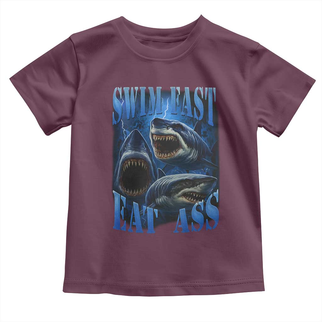 Retro Sharks Toddler T Shirt Swim Fast Eat Ass Vintage 90s Bootleg Graphic - Wonder Print Shop