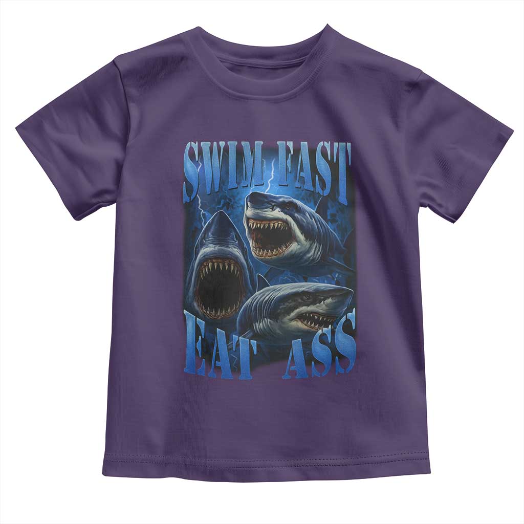 Retro Sharks Toddler T Shirt Swim Fast Eat Ass Vintage 90s Bootleg Graphic - Wonder Print Shop