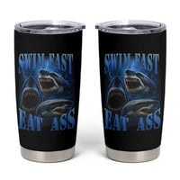 Retro Sharks Tumbler Cup Swim Fast Eat Ass Vintage 90s Bootleg Graphic - Wonder Print Shop