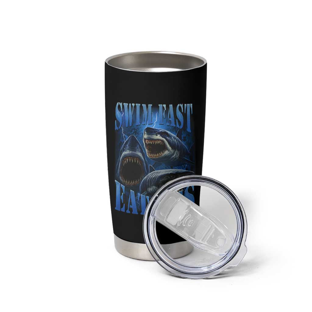 Retro Sharks Tumbler Cup Swim Fast Eat Ass Vintage 90s Bootleg Graphic - Wonder Print Shop
