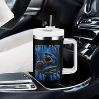 Retro Sharks Tumbler With Handle Swim Fast Eat Ass Vintage 90s Bootleg Graphic - Wonder Print Shop