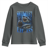 Retro Sharks Youth Sweatshirt Swim Fast Eat Ass Vintage 90s Bootleg Graphic - Wonder Print Shop