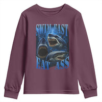 Retro Sharks Youth Sweatshirt Swim Fast Eat Ass Vintage 90s Bootleg Graphic - Wonder Print Shop