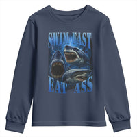 Retro Sharks Youth Sweatshirt Swim Fast Eat Ass Vintage 90s Bootleg Graphic - Wonder Print Shop
