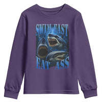 Retro Sharks Youth Sweatshirt Swim Fast Eat Ass Vintage 90s Bootleg Graphic - Wonder Print Shop