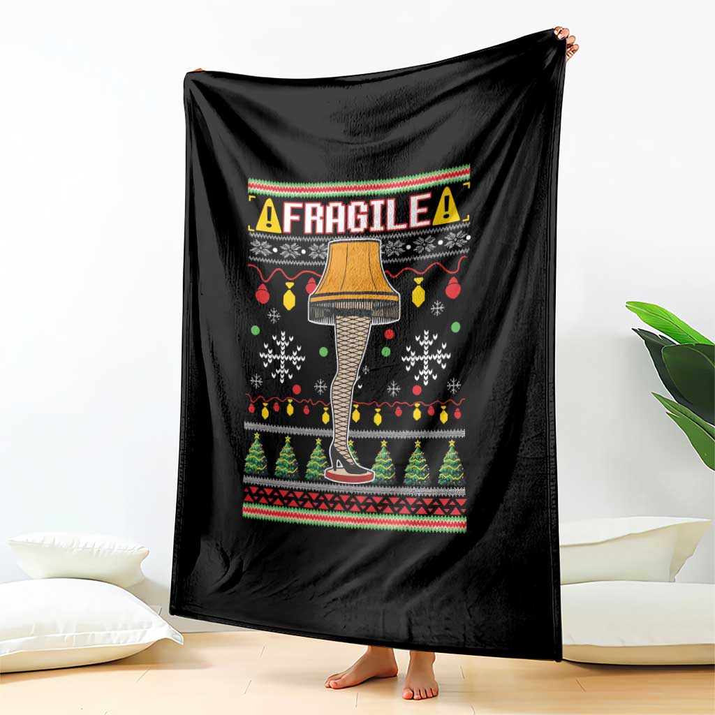 Leg Lamp Ugly Christmas Throw Blanket Funny Xmas Movie Fragile - Wonder Print Shop