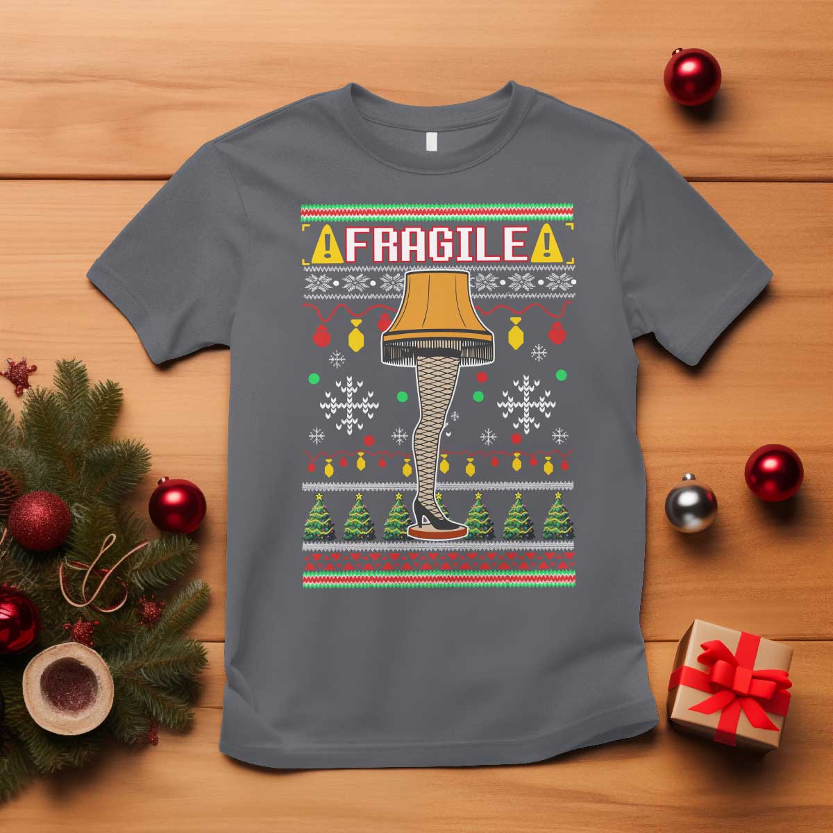 Leg Lamp Ugly Christmas T Shirt Funny Xmas Movie Fragile - Wonder Print Shop