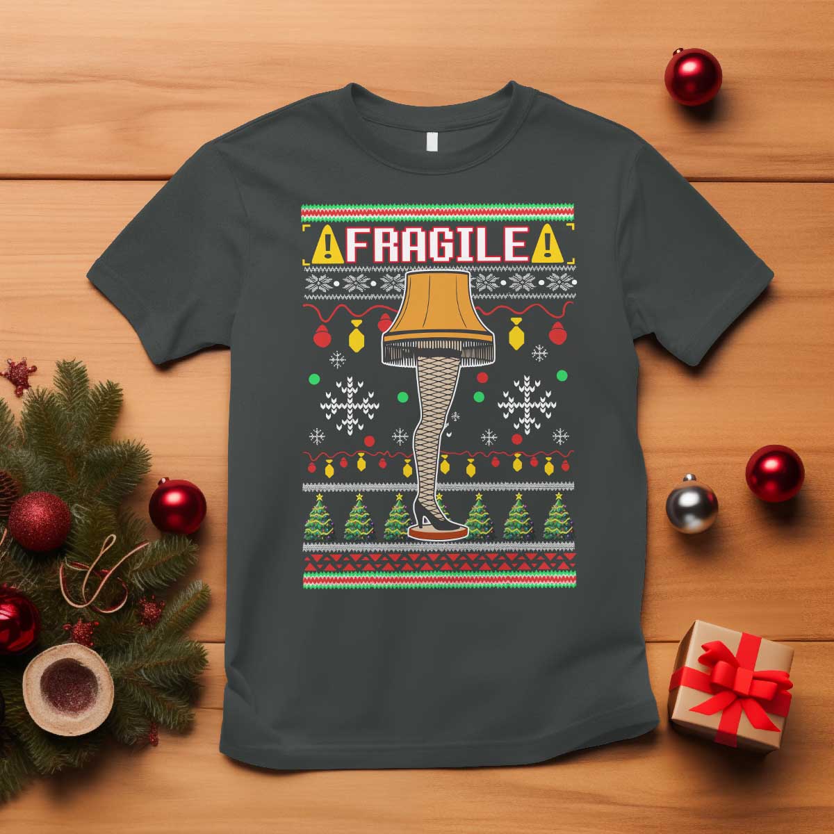 Leg Lamp Ugly Christmas T Shirt Funny Xmas Movie Fragile - Wonder Print Shop
