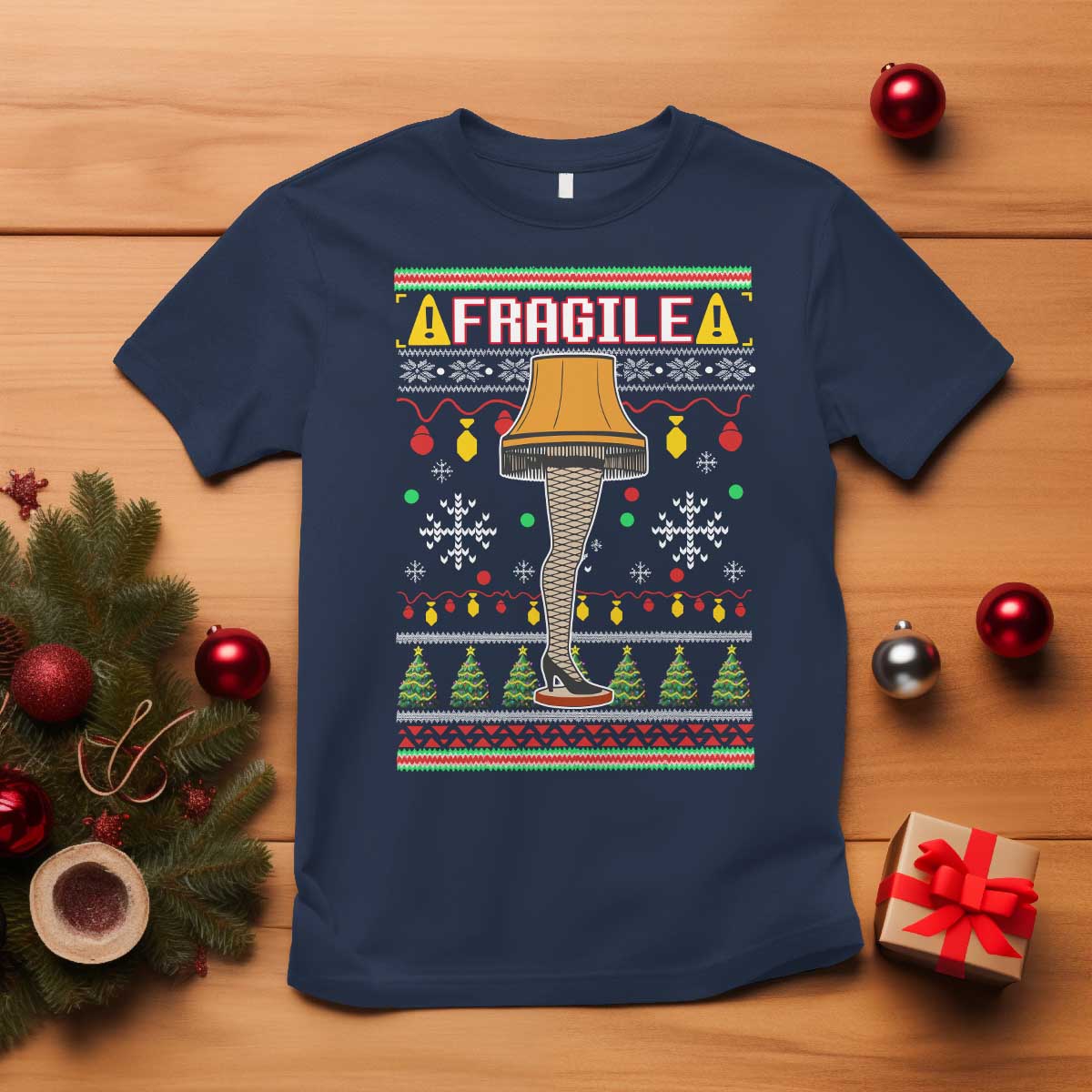 Leg Lamp Ugly Christmas T Shirt Funny Xmas Movie Fragile - Wonder Print Shop