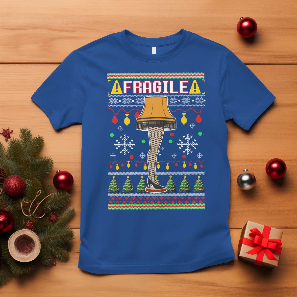 Leg Lamp Ugly Christmas T Shirt Funny Xmas Movie Fragile - Wonder Print Shop