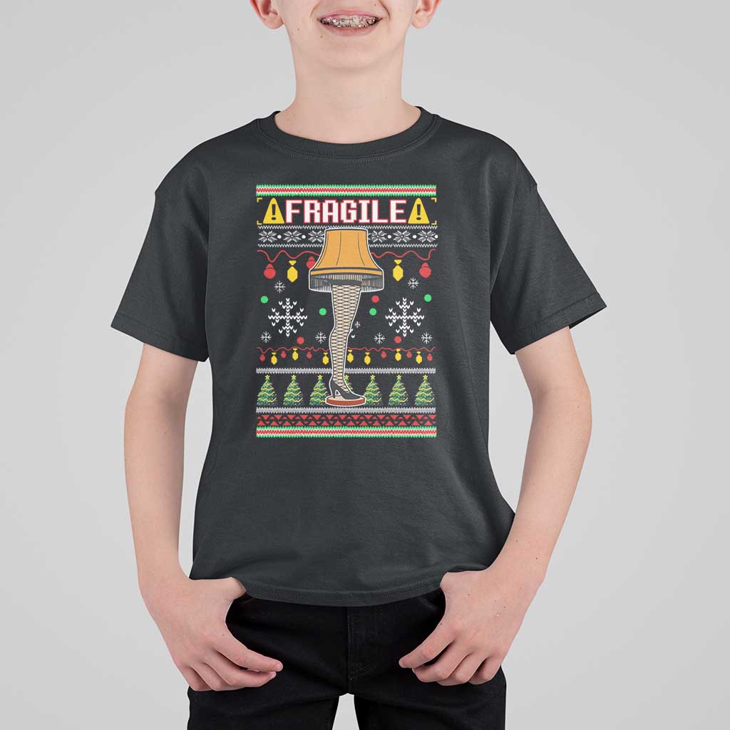 Leg Lamp Ugly Christmas T Shirt For Kid Funny Xmas Movie Fragile - Wonder Print Shop
