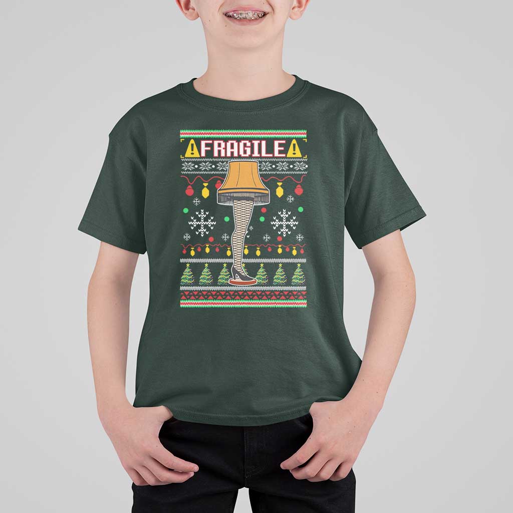 Leg Lamp Ugly Christmas T Shirt For Kid Funny Xmas Movie Fragile - Wonder Print Shop