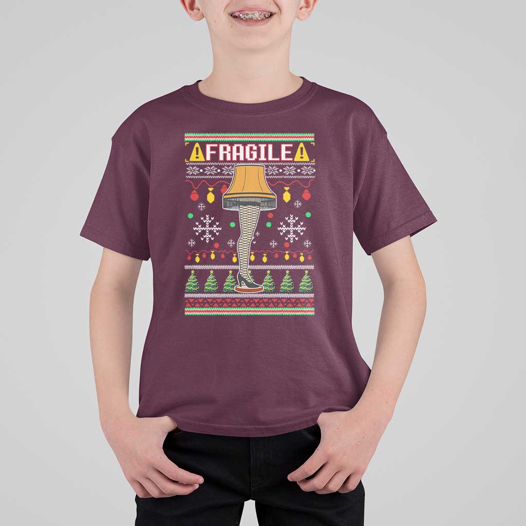 Leg Lamp Ugly Christmas T Shirt For Kid Funny Xmas Movie Fragile - Wonder Print Shop