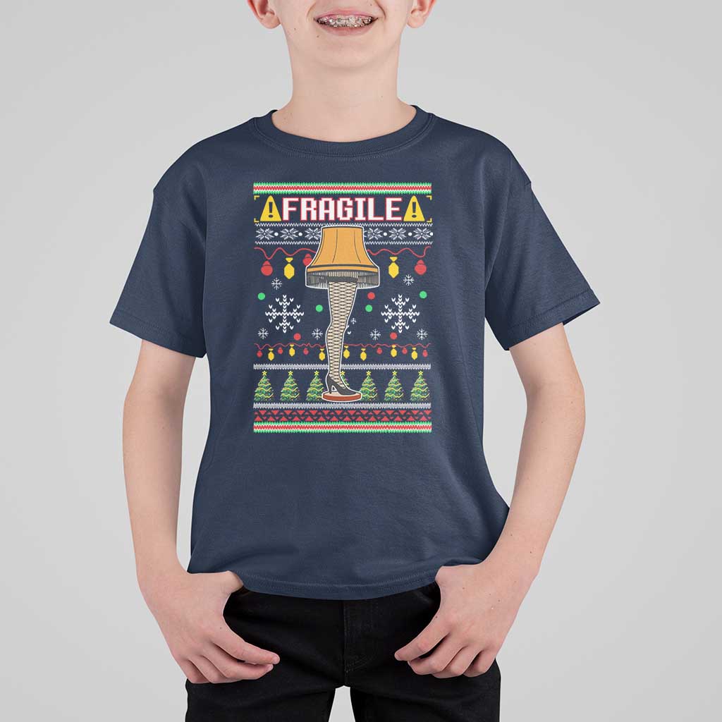 Leg Lamp Ugly Christmas T Shirt For Kid Funny Xmas Movie Fragile - Wonder Print Shop