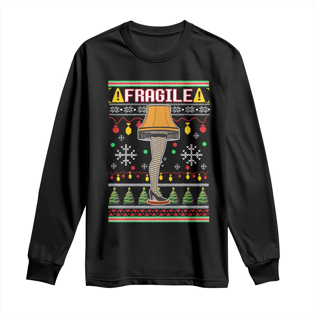 Leg Lamp Ugly Christmas Long Sleeve Shirt Funny Xmas Movie Fragile - Wonder Print Shop