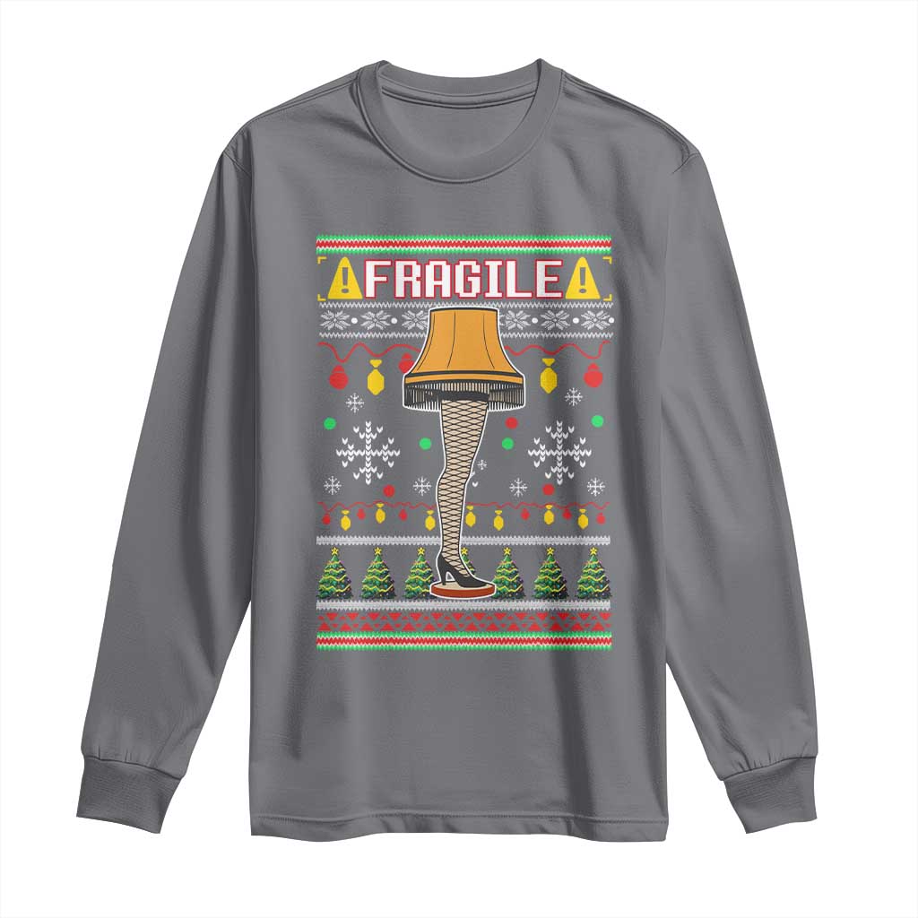 Leg Lamp Ugly Christmas Long Sleeve Shirt Funny Xmas Movie Fragile - Wonder Print Shop