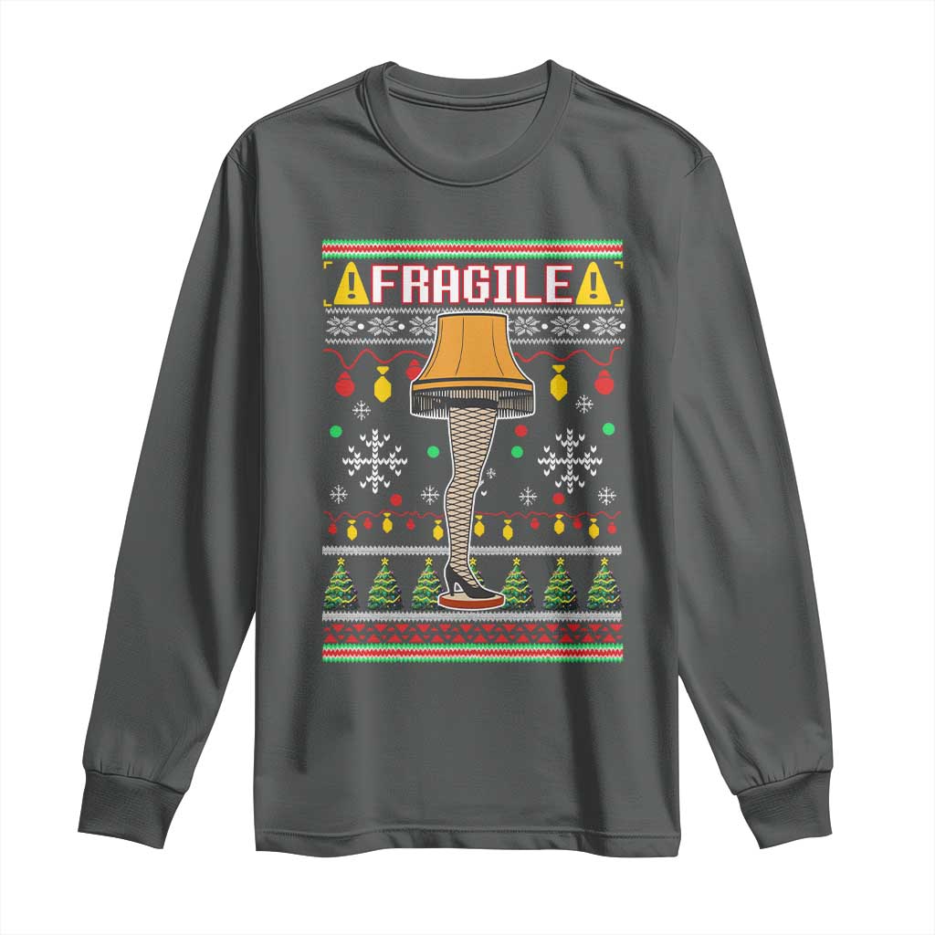 Leg Lamp Ugly Christmas Long Sleeve Shirt Funny Xmas Movie Fragile - Wonder Print Shop