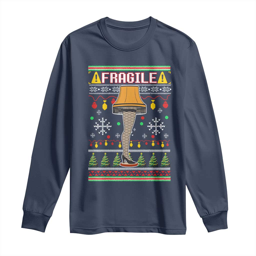 Leg Lamp Ugly Christmas Long Sleeve Shirt Funny Xmas Movie Fragile - Wonder Print Shop