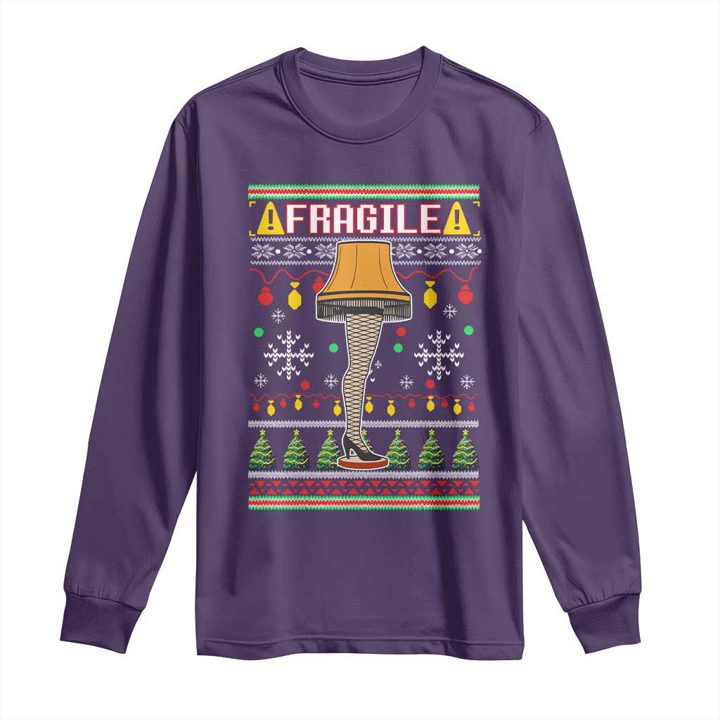 Leg Lamp Ugly Christmas Long Sleeve Shirt Funny Xmas Movie Fragile - Wonder Print Shop