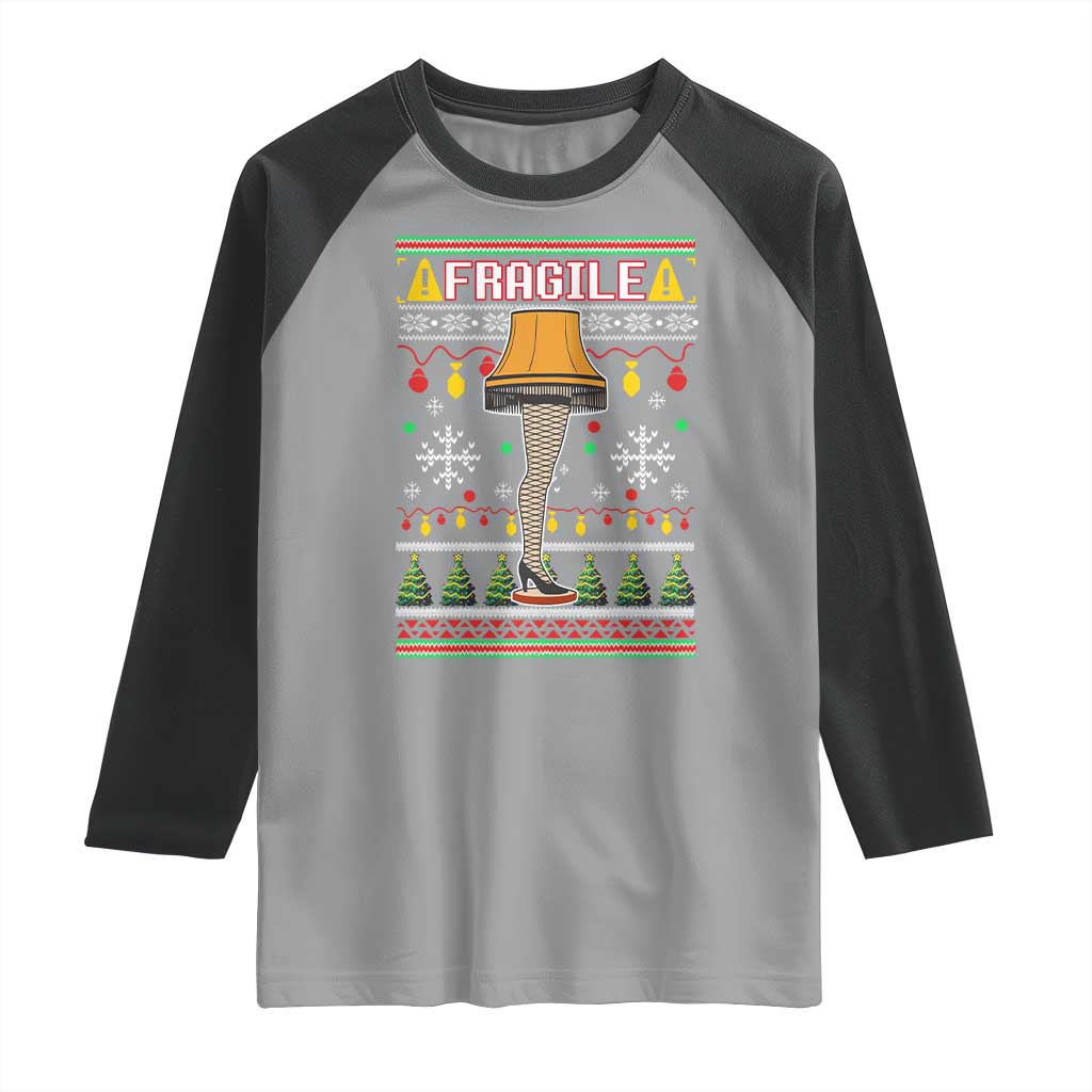 Leg Lamp Ugly Christmas Raglan Shirt Funny Xmas Movie Fragile - Wonder Print Shop