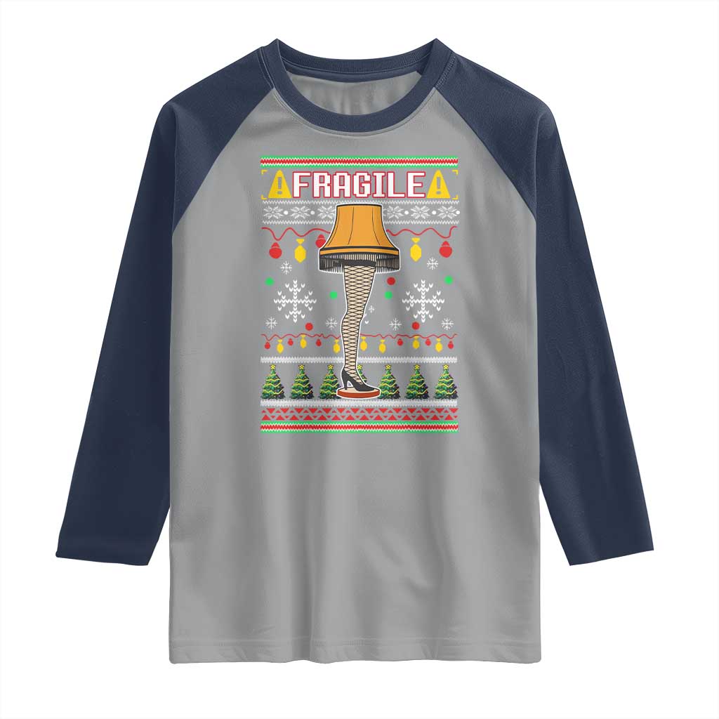 Leg Lamp Ugly Christmas Raglan Shirt Funny Xmas Movie Fragile - Wonder Print Shop