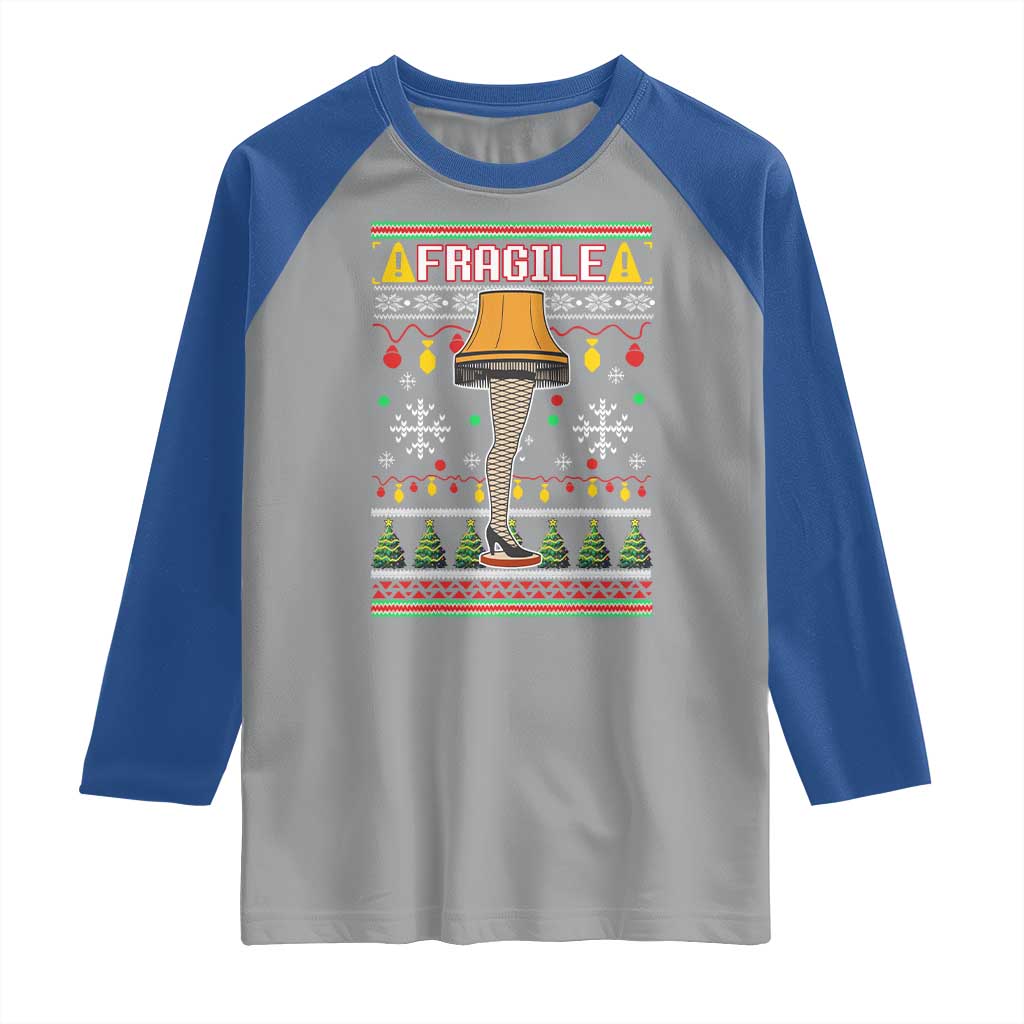 Leg Lamp Ugly Christmas Raglan Shirt Funny Xmas Movie Fragile - Wonder Print Shop