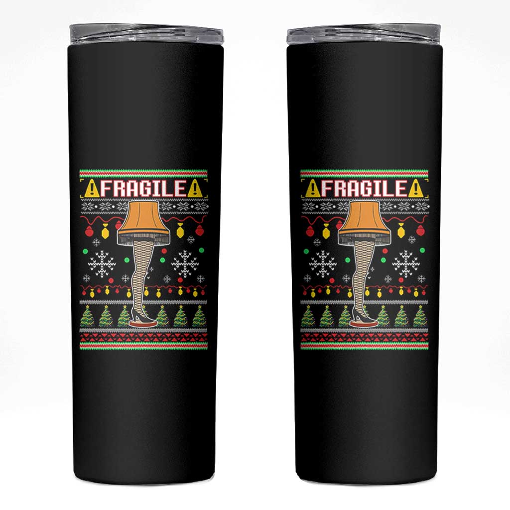 Leg Lamp Ugly Christmas Skinny Tumbler Funny Xmas Movie Fragile - Wonder Print Shop