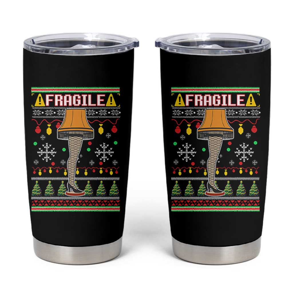 Leg Lamp Ugly Christmas Tumbler Cup Funny Xmas Movie Fragile - Wonder Print Shop