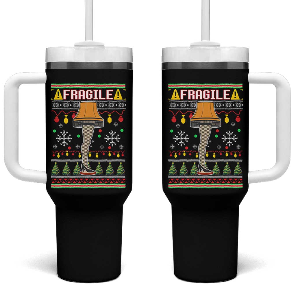 Leg Lamp Ugly Christmas Tumbler With Handle Funny Xmas Movie Fragile - Wonder Print Shop