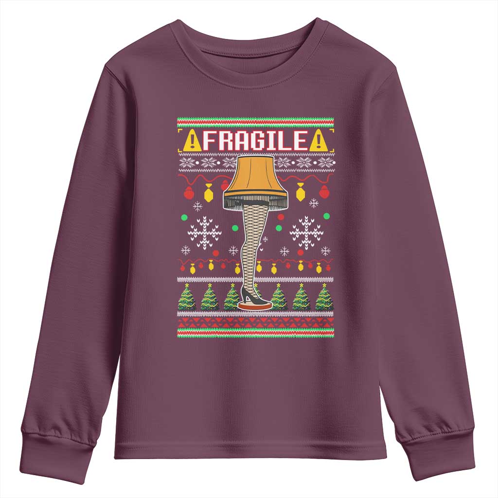 Leg Lamp Ugly Christmas Youth Sweatshirt Funny Xmas Movie Fragile - Wonder Print Shop