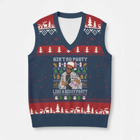 Funny Xmas Diddy V-Neck Knit Sweater Vest Aint No Party Like A Diddy Party Baby Oil Ugly Xmas - Wonder Print Shop