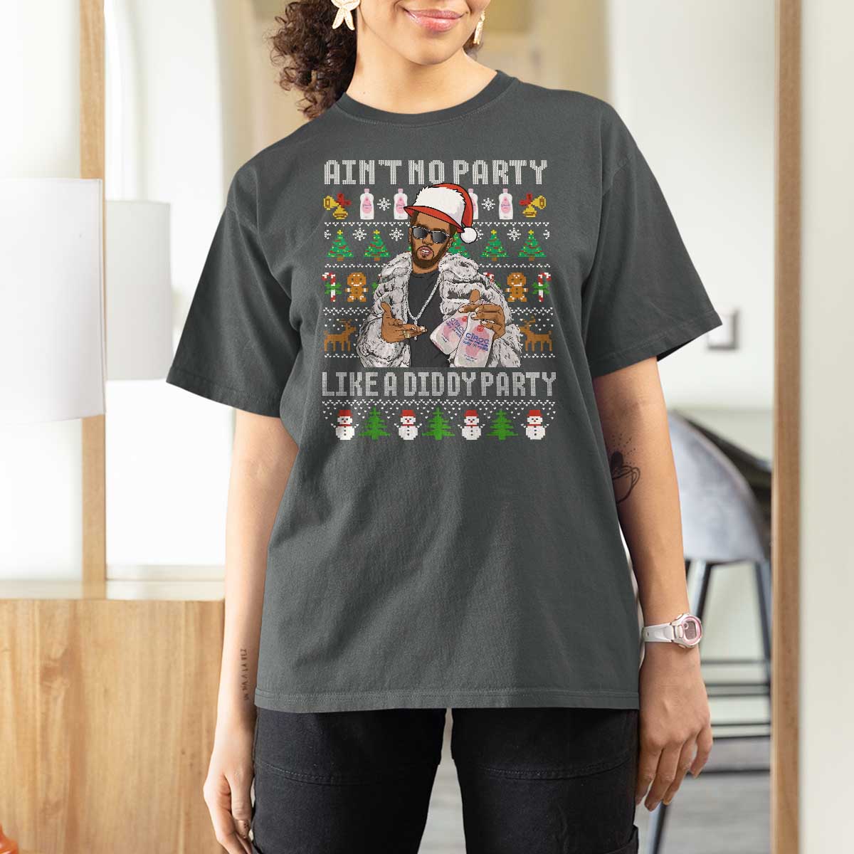 Funny Christmas Diddy T Shirt For Women Aint No Party Like A Diddy Party Baby Oil Ugly Xmas - Wonder Print Shop