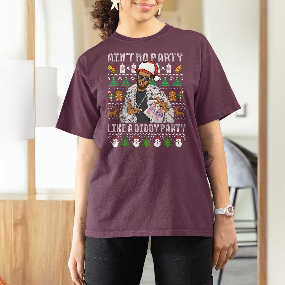 Funny Christmas Diddy T Shirt For Women Aint No Party Like A Diddy Party Baby Oil Ugly Xmas - Wonder Print Shop