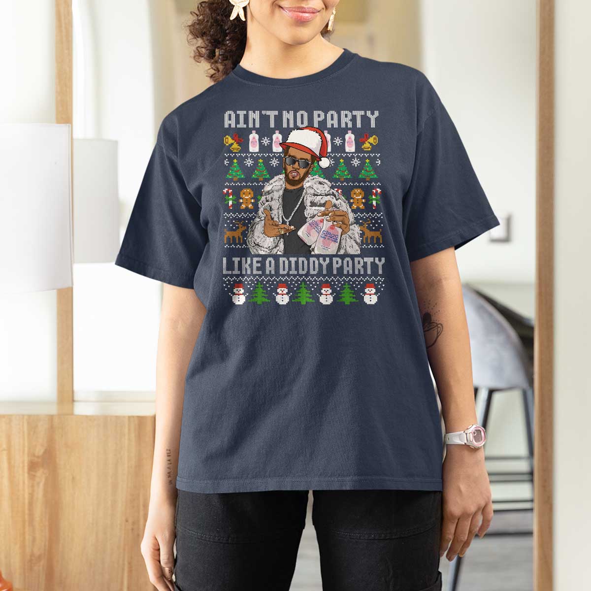 Funny Christmas Diddy T Shirt For Women Aint No Party Like A Diddy Party Baby Oil Ugly Xmas - Wonder Print Shop