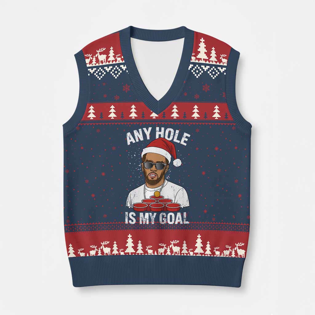 Funny Xmas Diddy V-Neck Knit Sweater Vest Any Hole is My Goal - Wonder Print Shop