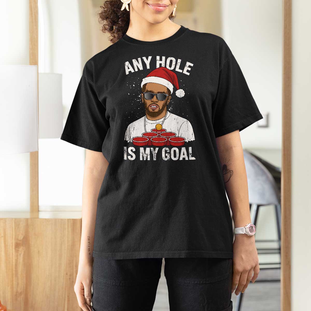 Funny Christmas Diddy T Shirt For Women Any Hole is My Goal - Wonder Print Shop