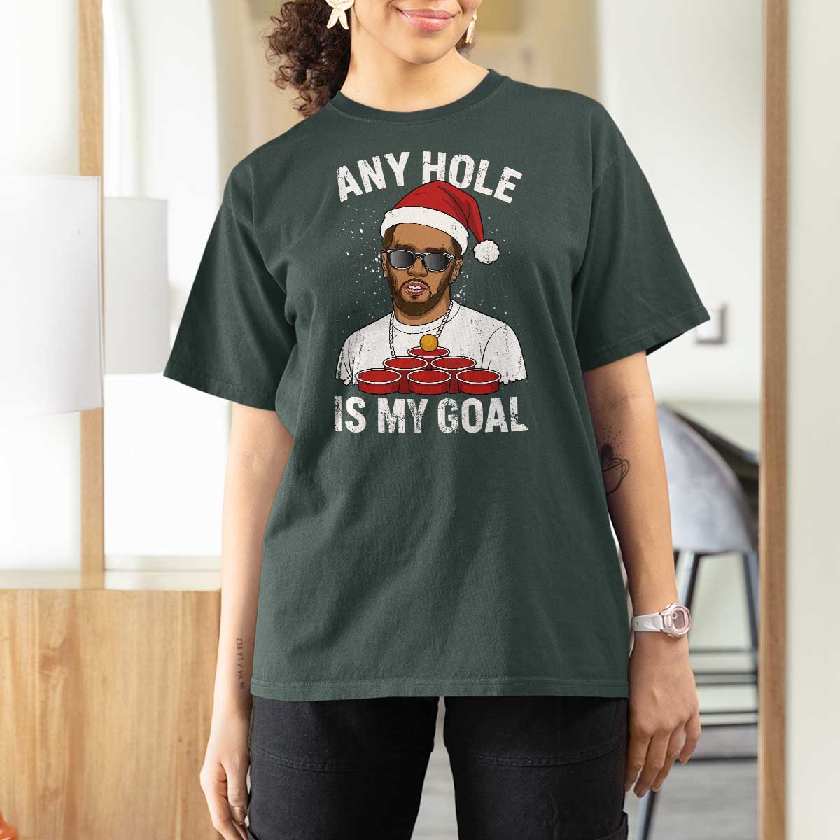 Funny Christmas Diddy T Shirt For Women Any Hole is My Goal - Wonder Print Shop