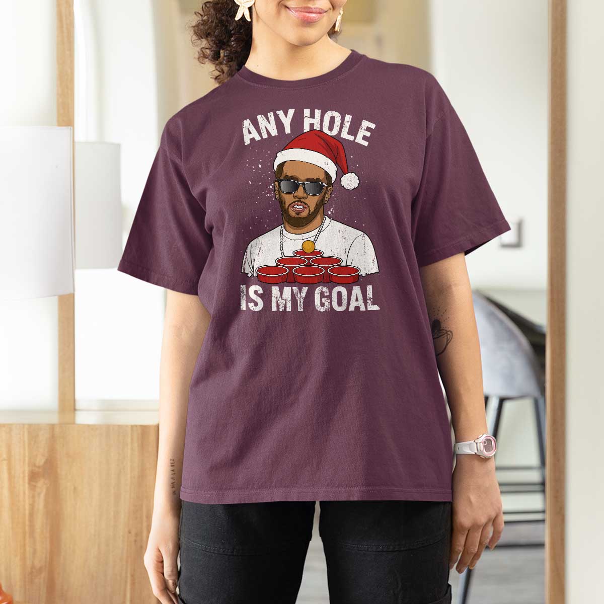 Funny Christmas Diddy T Shirt For Women Any Hole is My Goal - Wonder Print Shop