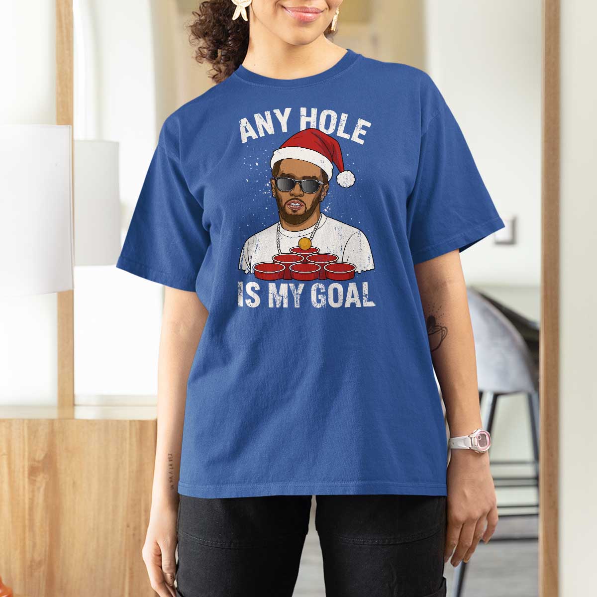 Funny Christmas Diddy T Shirt For Women Any Hole is My Goal - Wonder Print Shop
