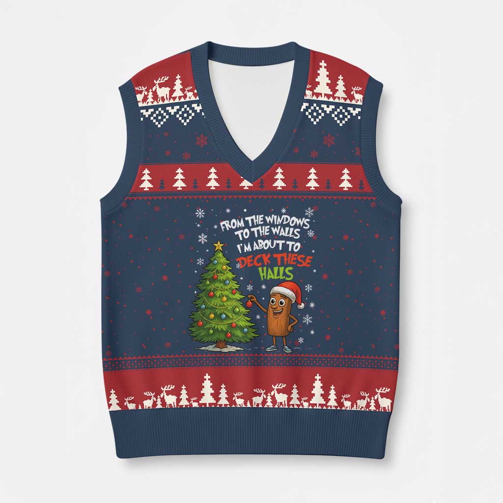 Funny Xmas Italian Brainrot V-Neck Knit Sweater Vest Funny Memes From The Windows to the Walls I'm About To - Wonder Print Shop