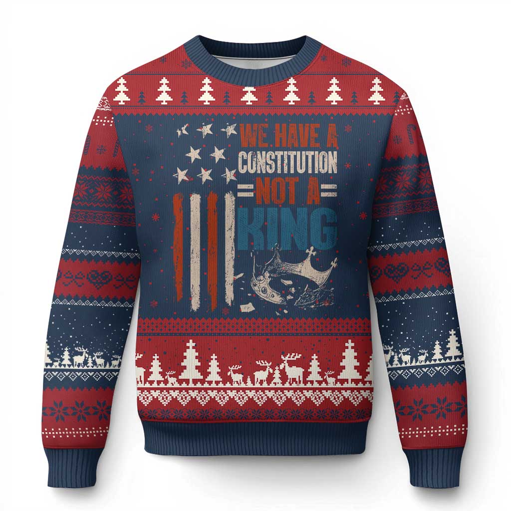 No Kings Protest Ugly Christmas Sweater We Have A Constitution Not A King American Flag - Wonder Print Shop