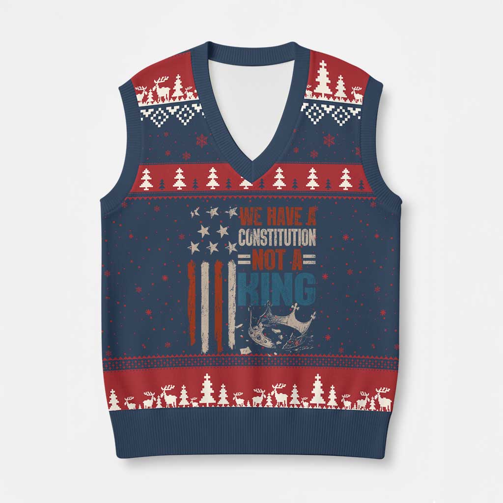 No Kings Protest V-Neck Knit Sweater Vest We Have A Constitution Not A King American Flag - Wonder Print Shop
