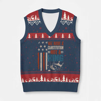 No Kings Protest V-Neck Knit Sweater Vest We Have A Constitution Not A King American Flag - Wonder Print Shop