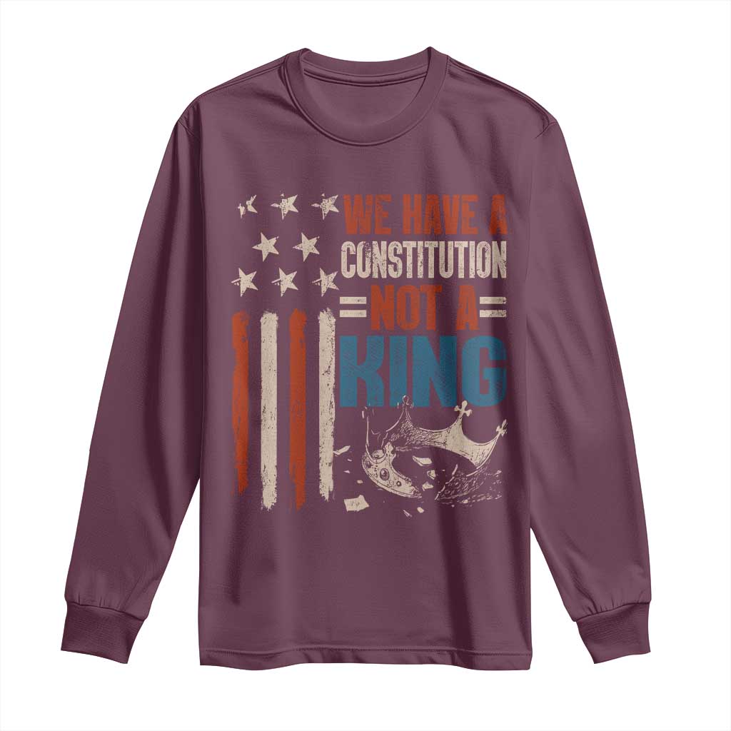 No Kings Protest Long Sleeve Shirt We Have A Constitution Not A King American Flag - Wonder Print Shop
