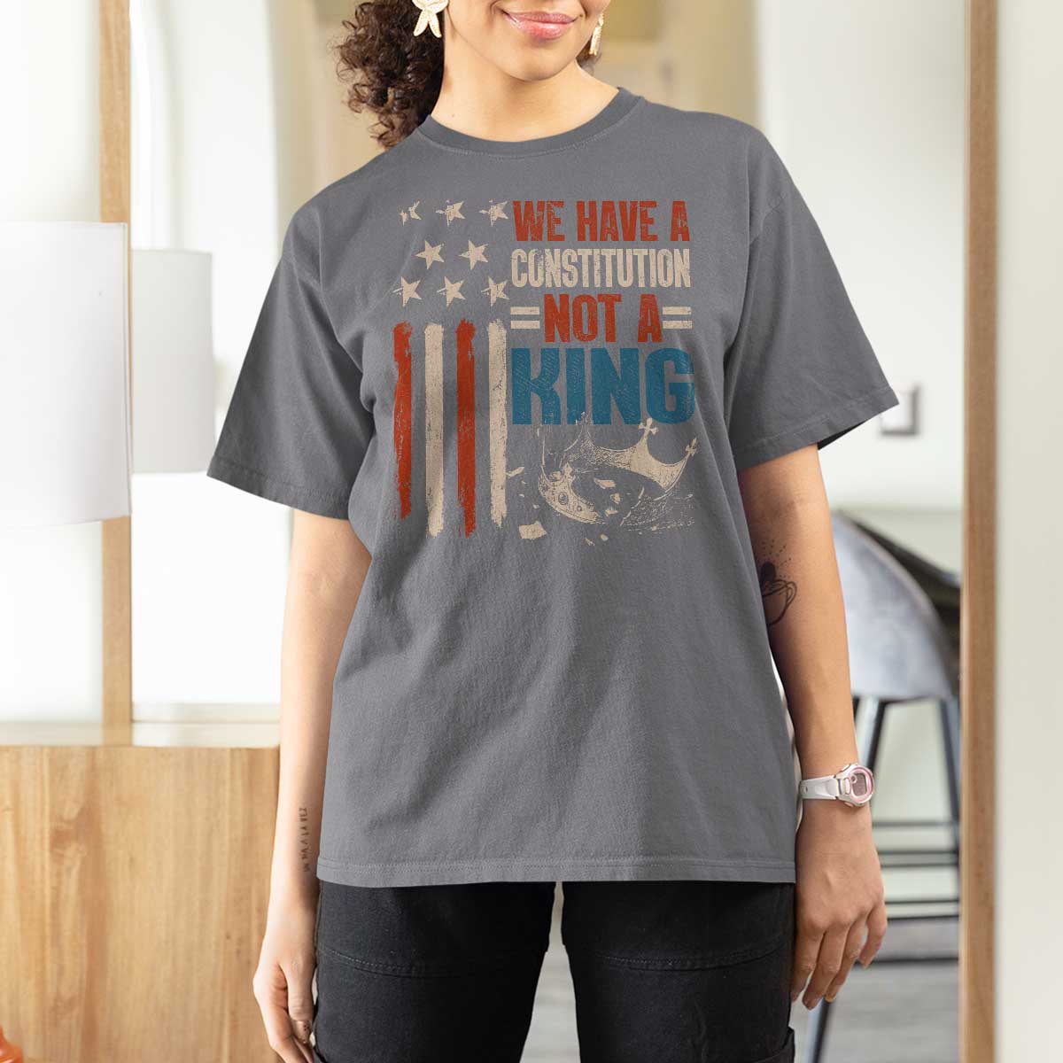No Kings Protest T Shirt For Women We Have A Constitution Not A King American Flag - Wonder Print Shop