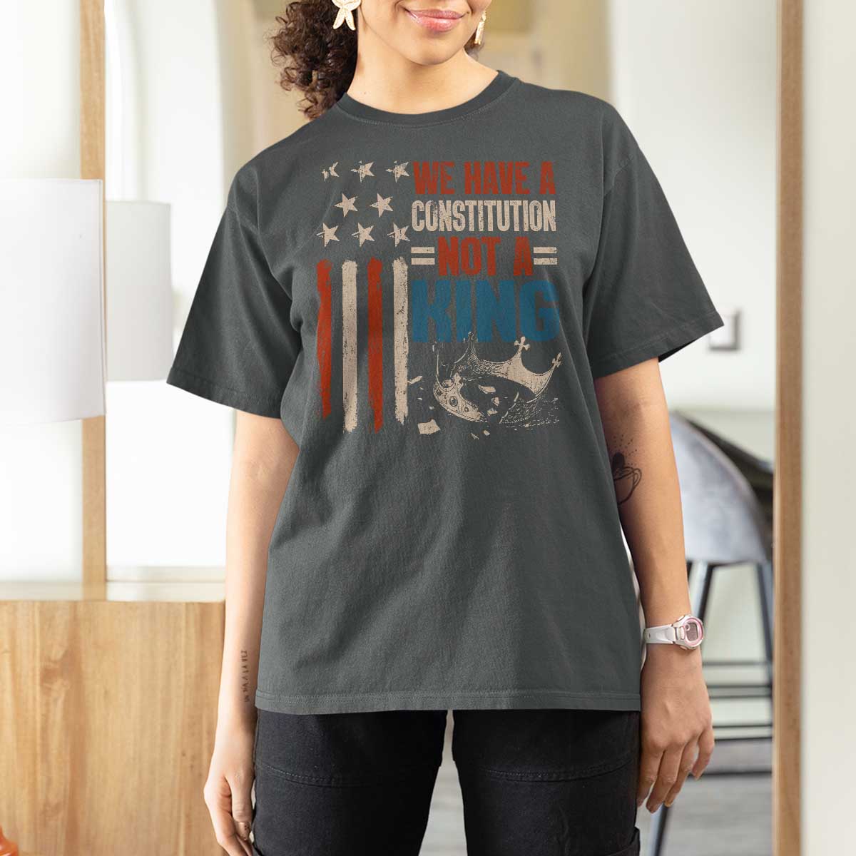 No Kings Protest T Shirt For Women We Have A Constitution Not A King American Flag - Wonder Print Shop