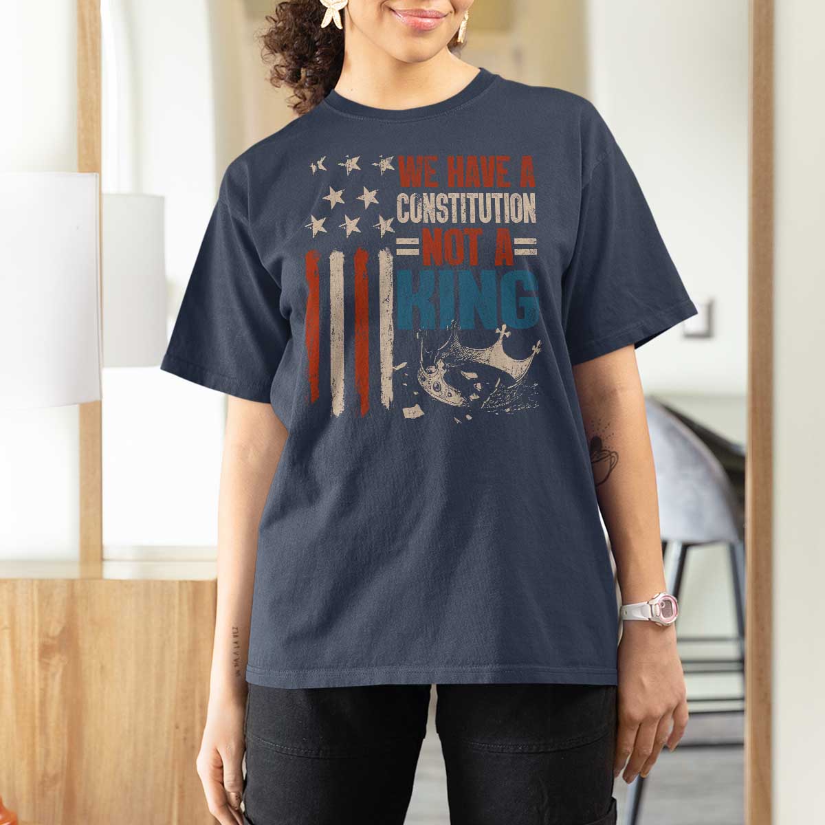 No Kings Protest T Shirt For Women We Have A Constitution Not A King American Flag - Wonder Print Shop