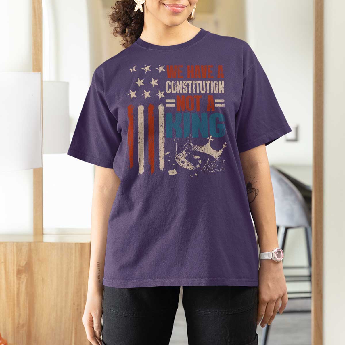 No Kings Protest T Shirt For Women We Have A Constitution Not A King American Flag - Wonder Print Shop