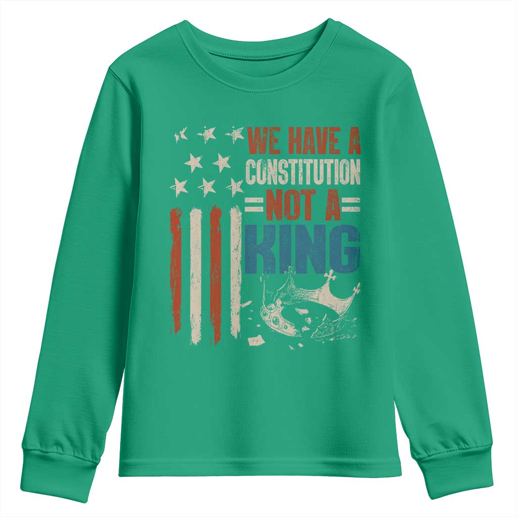 No Kings Protest Youth Sweatshirt We Have A Constitution Not A King American Flag - Wonder Print Shop