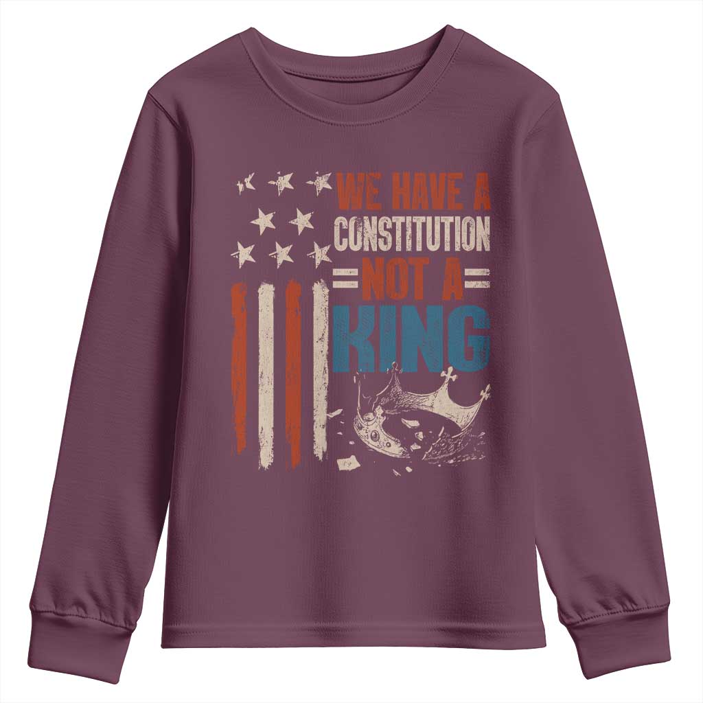 No Kings Protest Youth Sweatshirt We Have A Constitution Not A King American Flag - Wonder Print Shop